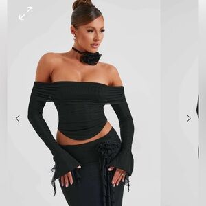 Babyboo revolve black off shoulder corset crop top S